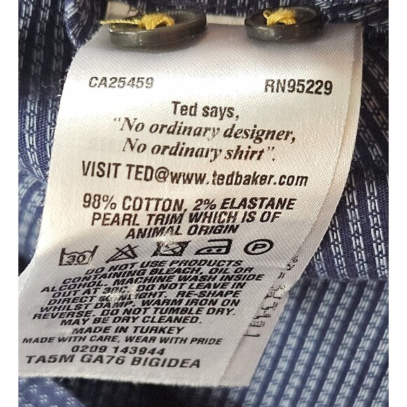 Ted Baker London Button Up Dress Shirt Blue Geometric Long Sleeve Size 7 - Picture 8 of 9